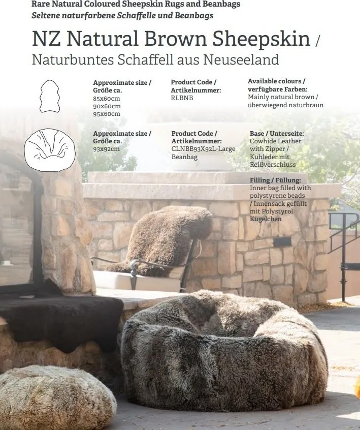 Fotoliu puf din blana Long Wool Karakul Natural Bean Bag XL