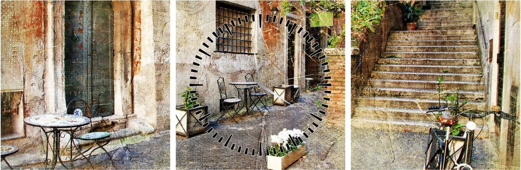 Tablou - Străzile vechi din Roma (cu ceas) (90x30 cm)