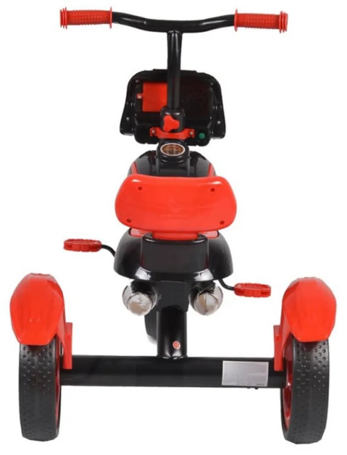 Tricicleta cu pedale NOVOKIDS™ Eagle Trike , Cu melodii si lumini, Carena, Max 25 kg, Roti din cauciuc EVA, Cadru metalic, Far luminos, Rosu