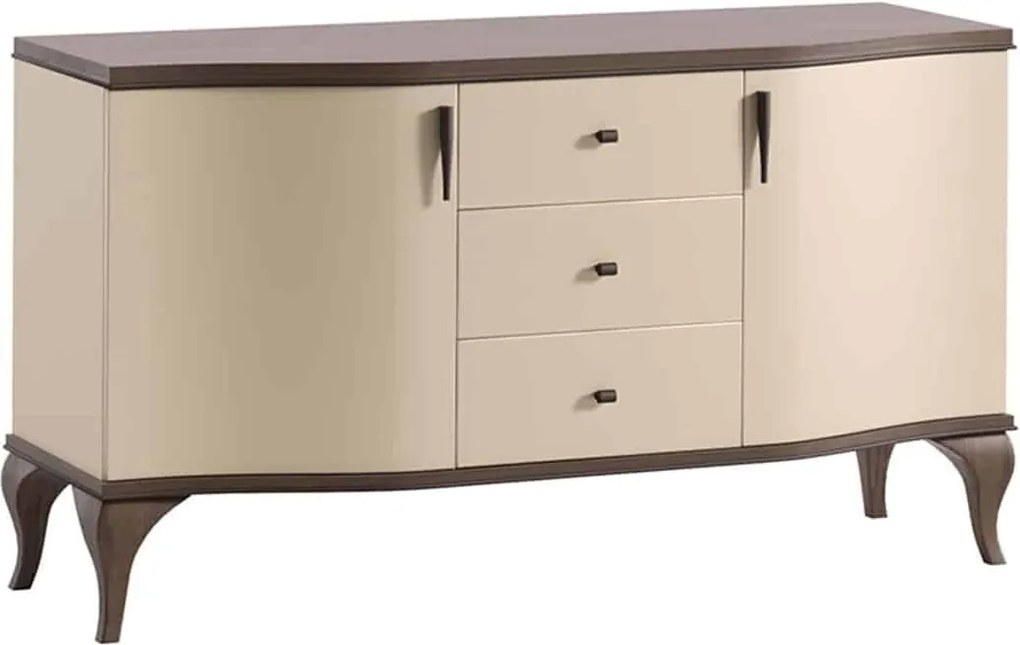 Comodă lemn masiv nuc Leona Crem-, 147 × 51 × 96 cm