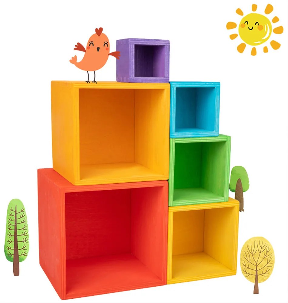 Jucărie din lemn Montessori cutie curcubeu