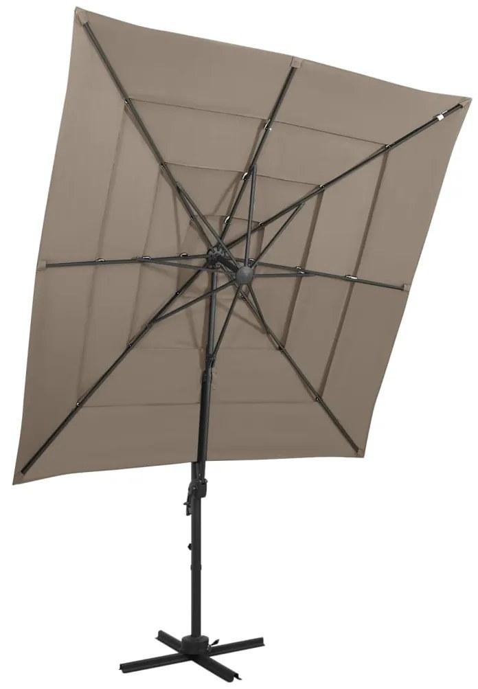 vidaXL Umbrelă de soare 4 niveluri, stâlp aluminiu, taupe, 250x250 cm