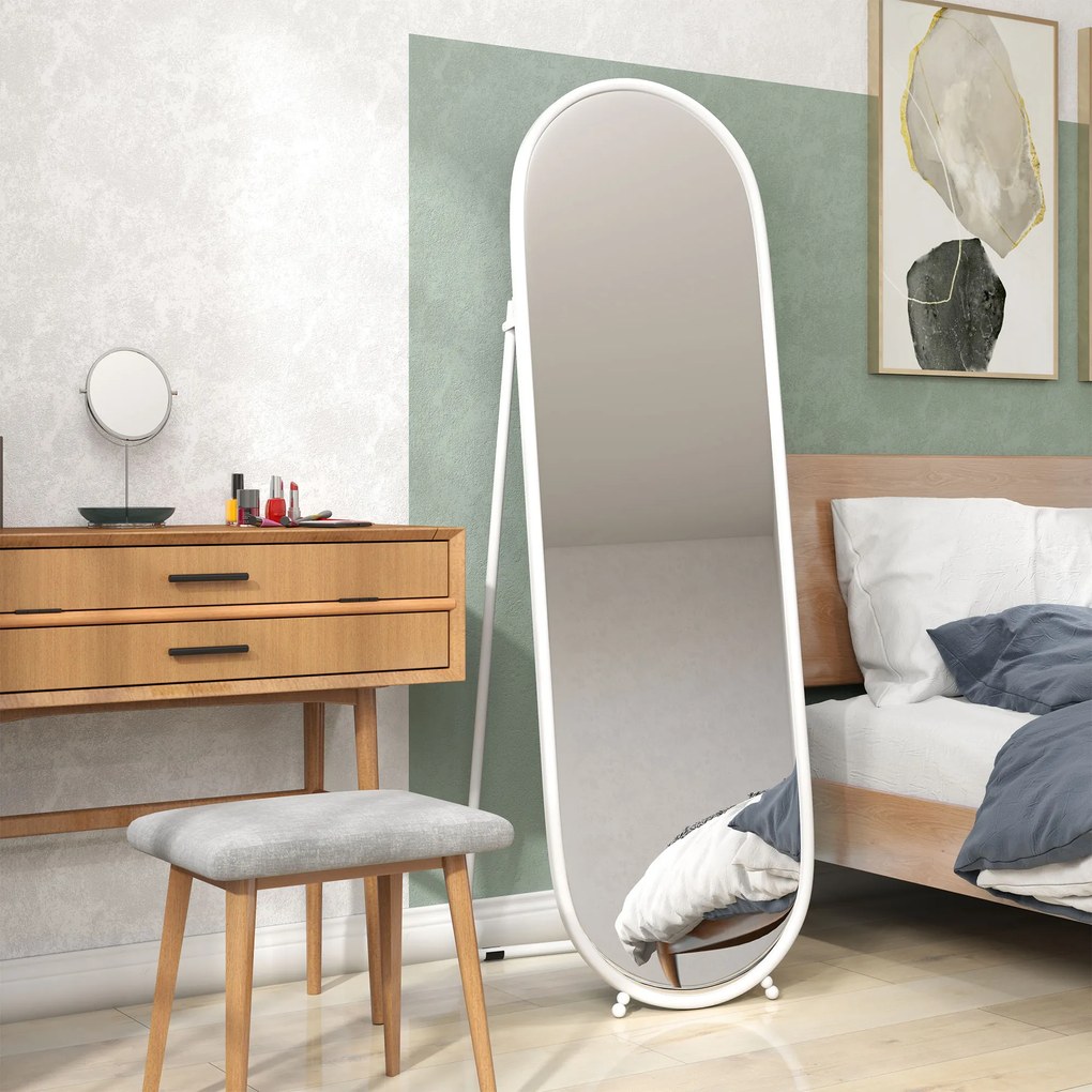 HOMCOM Oglindă Verticală de Podea cu Suport 40x41x159 cm Alb | Aosom Romania