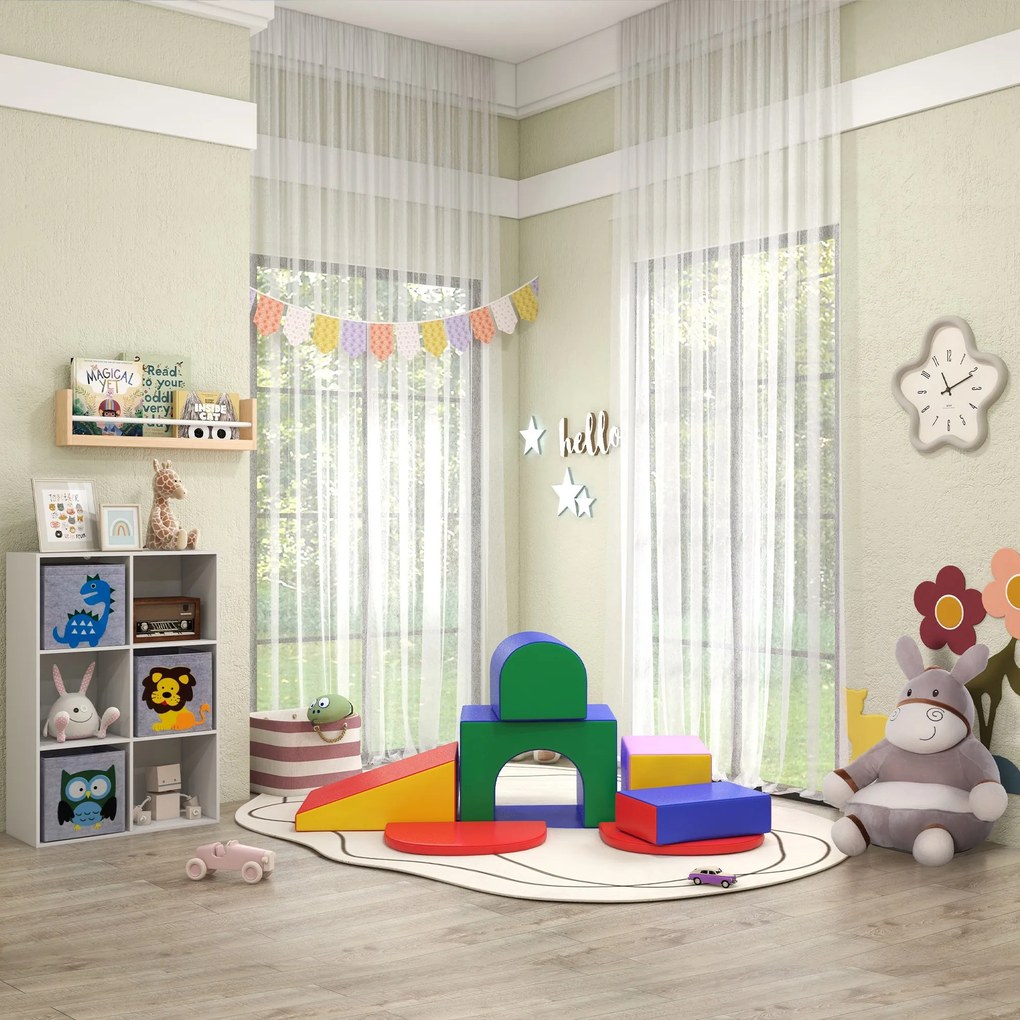 HOMCOM Set de Joc pentru Copii 1-3 Ani cu 7 Blocuri Multicolor în PU și EPE, 170x130x40 cm | Aosom Romania