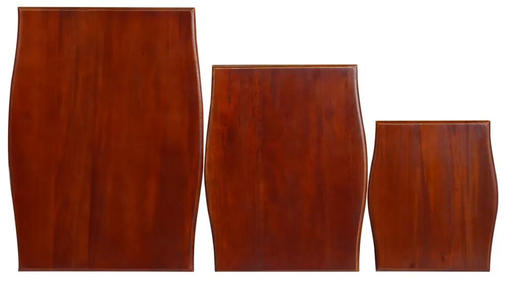 Mese laterale suprapuse, 3 buc., maro clasic, lemn masiv mahon 3, classical brown