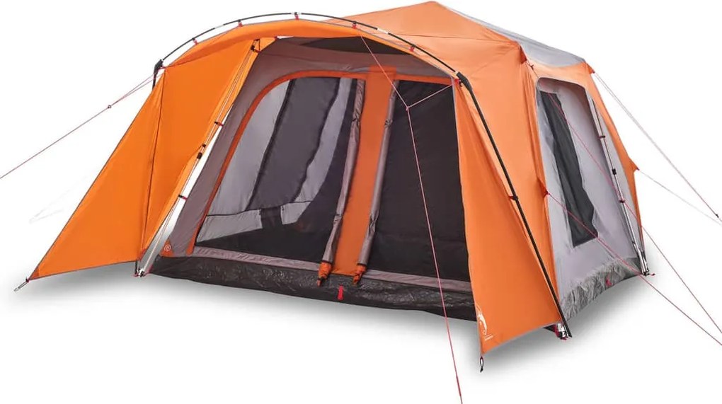 vidaXL Cort familie cu verandă 9 persoane gri/portocaliu setare rapidă