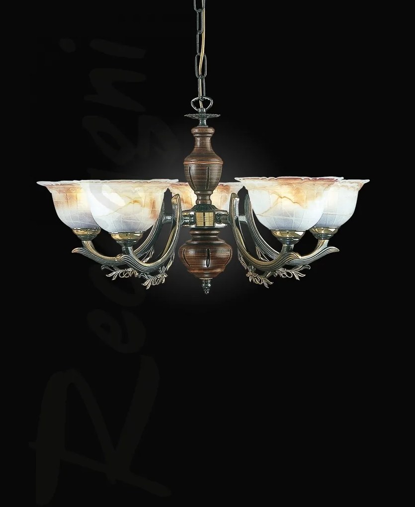 Candelabru rustic cu 5 brate design italian din alama cu lemn 2801