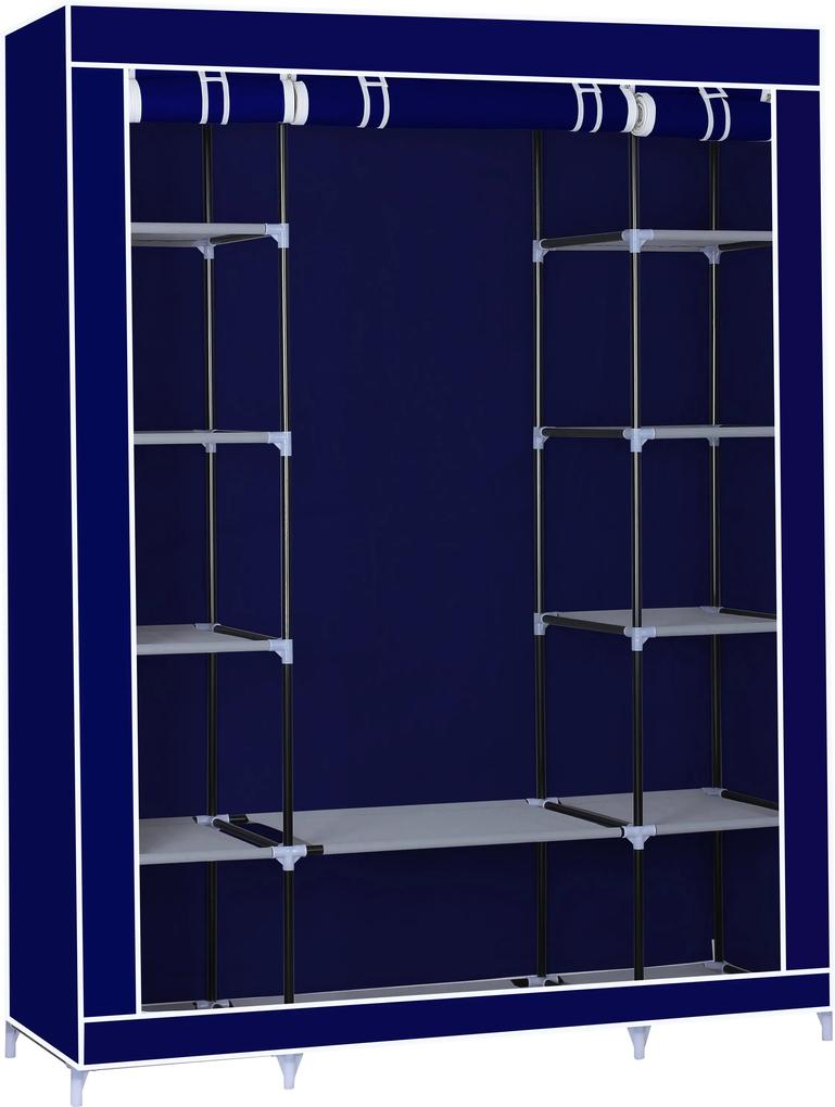 Dulap textil mare pentru haine, Herzberg HG-8009, 12 rafturi, 150 x 45 x 175 cm, Albastru