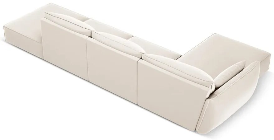 Colțar bej cu tapițerie din catifea (cu colț pe partea stângă, cu șezlong) Vanda – Mazzini Sofas