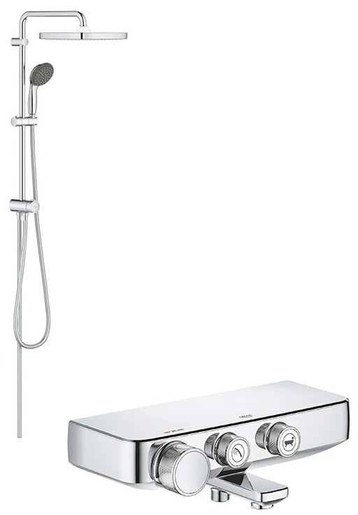 Coloana dus Grohe Vitalio palarie patrata 25 cm, baterie cada/dus termostat SmartControl (26698000 ,34718000)