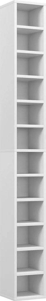HOMCOM Raft Bibliotecă pentru CD-uri cu 12 rafturi, din MDF și panou aglomerat, 21x20x175 cm, Alb | Aosom Romania