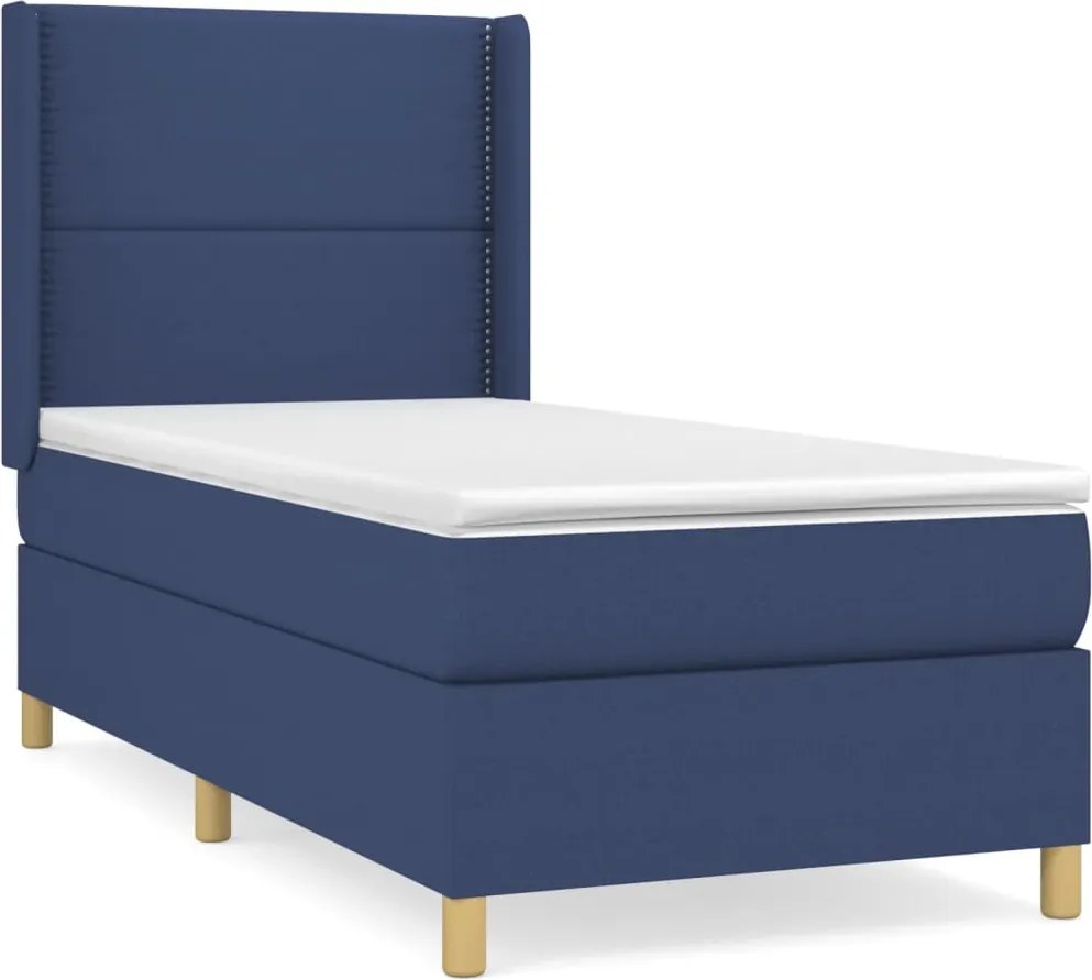 vidaXL Pat box spring cu saltea, albastru, 100x200 cm, textil
