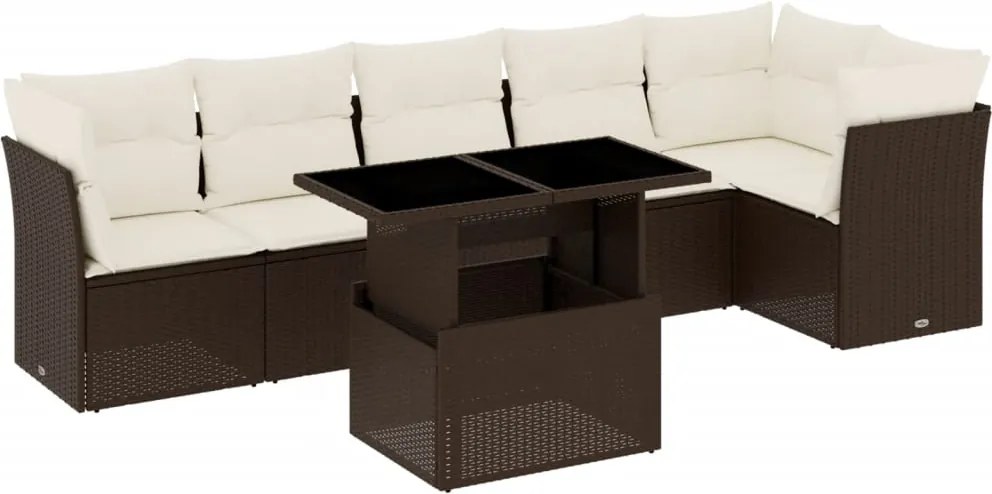 vidaXL Set canapele de grădină cu perne, 7 piese, maro, poliratan