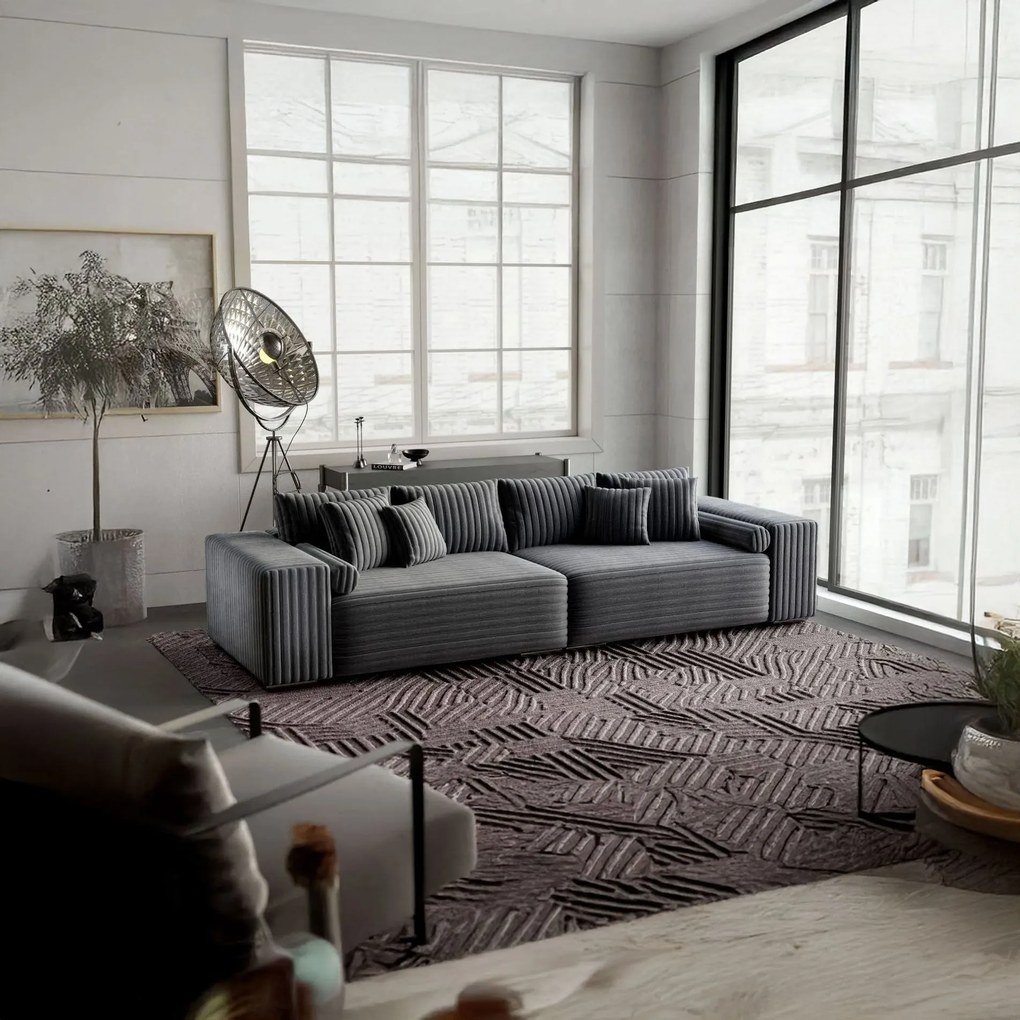 Canapea extensibilă dumonde cu ladă de depozitare si sezut confortabil din spuma high-density, Marbela Ambience Grey XXL 295x100 cm