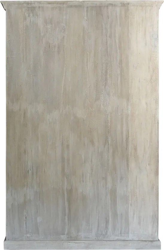 Vitrină mare din lemn masiv de mango cu 4 uși vitrate și 3 rafturi, finisaj décapé alb, 135×50×210 cm, „Vendôme"