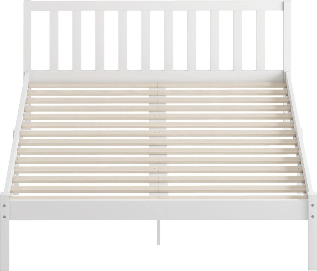 HOMCOM Cadru de pat din lemn masiv 140x190 cm pat simplu cu tăblie și somieră cu lamele solidă pentru copii și adulți | Aosom Romania