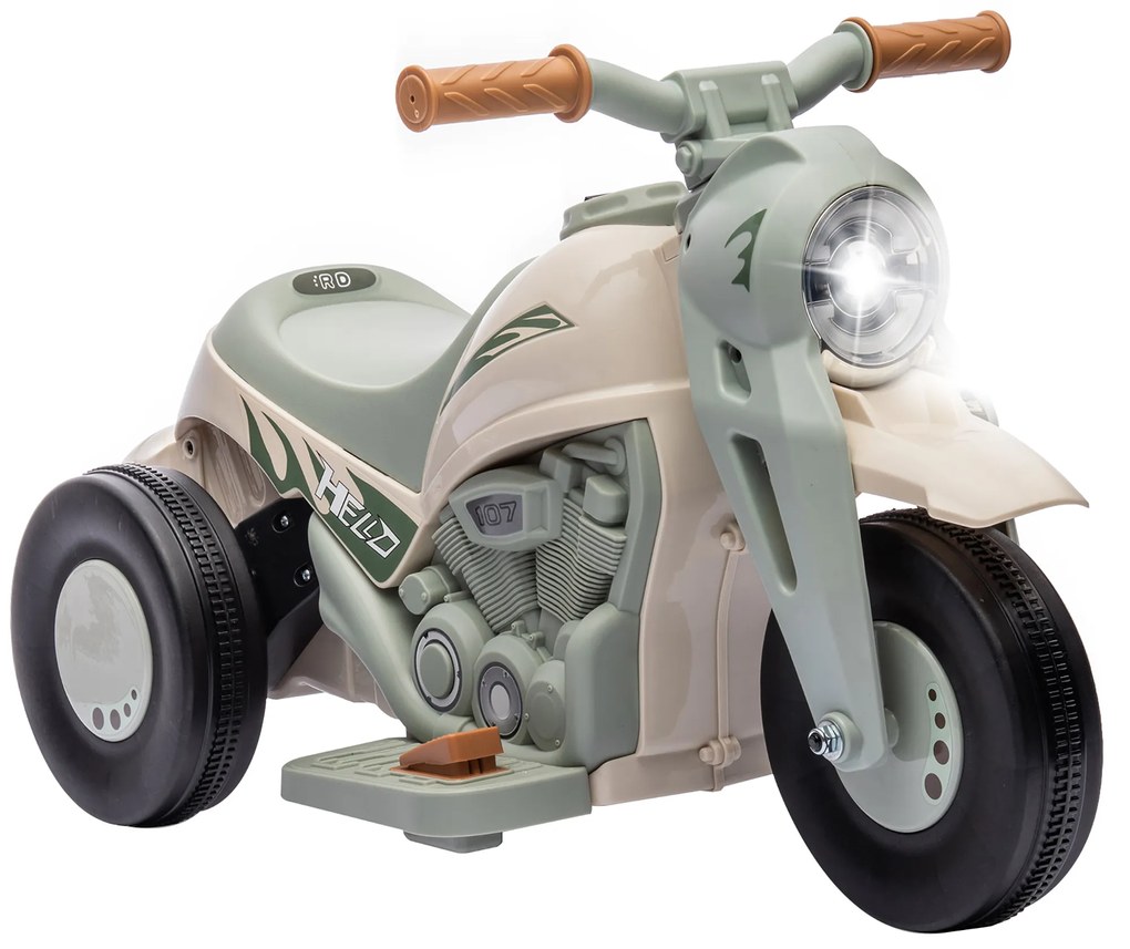 AIYAPLAY Moto electrică pentru copii 2-5 ani, 3 roți, 6 V, 3 km/h, cu funcție de bule, efecte luminoase și sonore, crem | Aosom Romania