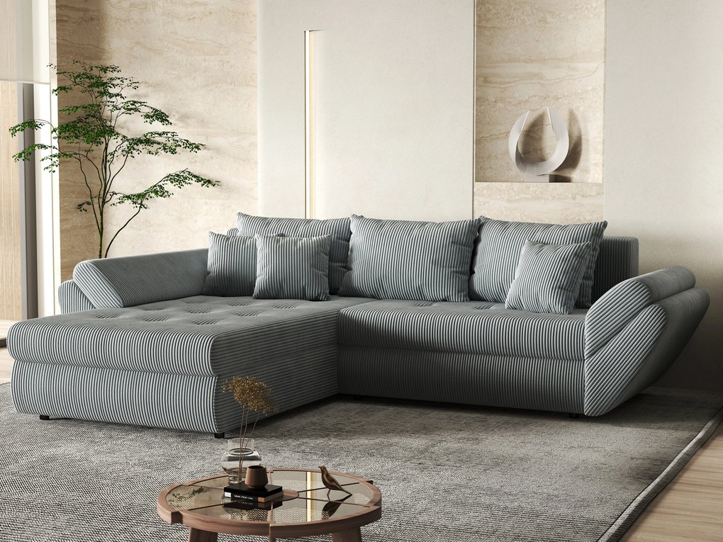 Colțar extensibil dumonde cu ladă de depozitare si sezut confortabil din spuma high-density, Loana Zoom Grey 270x185 cm