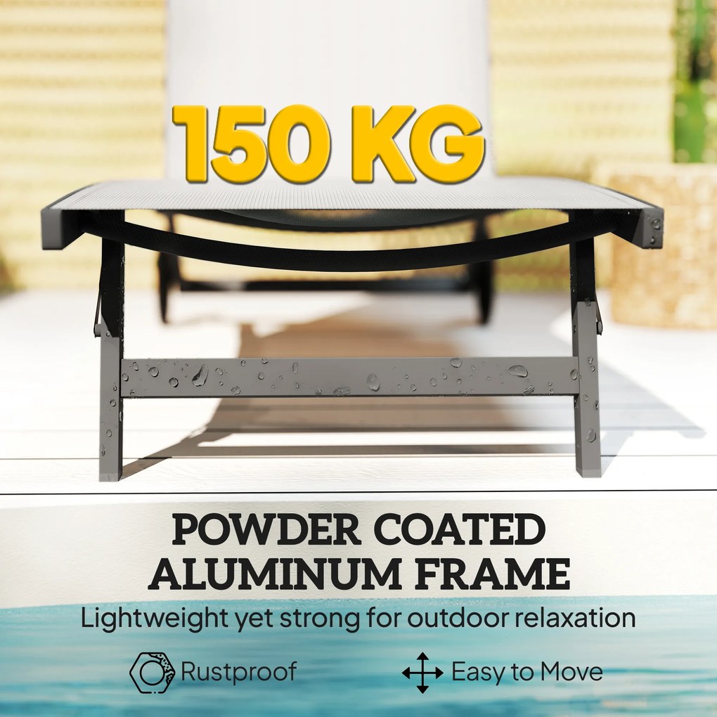 Outsunny Set de 2 Șezlonguri Rabatabile pe 5 Niveluri, Șezlonguri din Aluminiu și Țesătură Respirabilă, 66x165x102 cm, Albastru | Aosom Romania