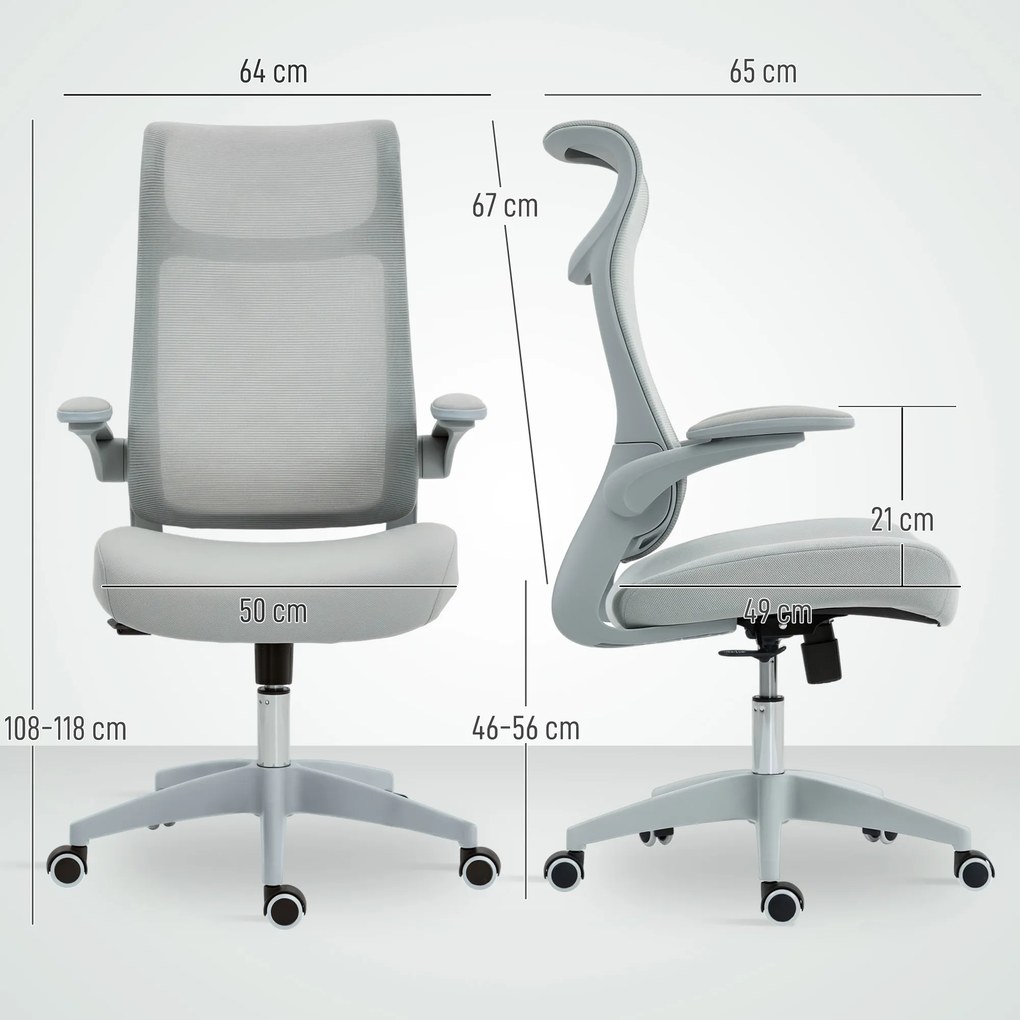 HOMCOM Scaun de birou ergonomic cu cotiere reglabile și tetieră, gri | Aosom Romania