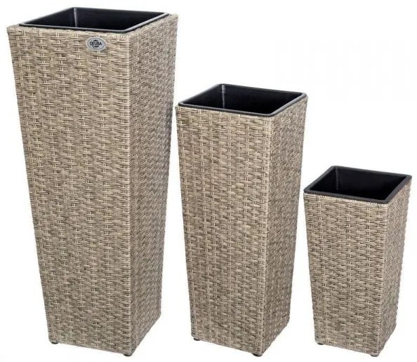 Deuba Set 3 ghivece din polirattan - culoare crem