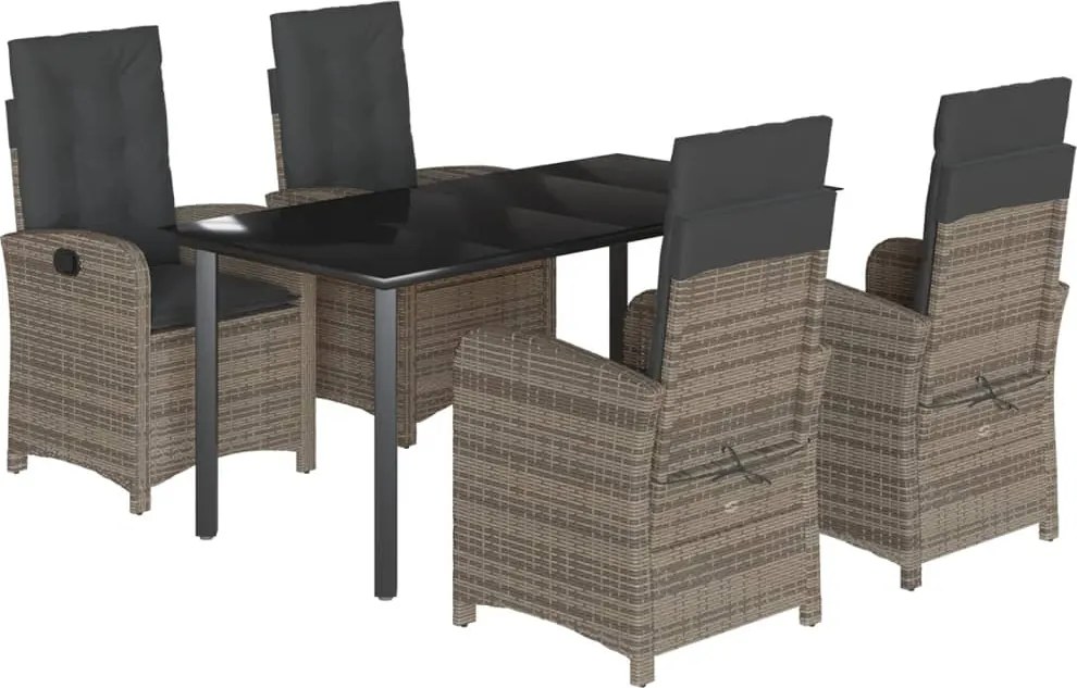 vidaXL Set mobilier de grădină cu perne, 5 piese, gri, poliratan