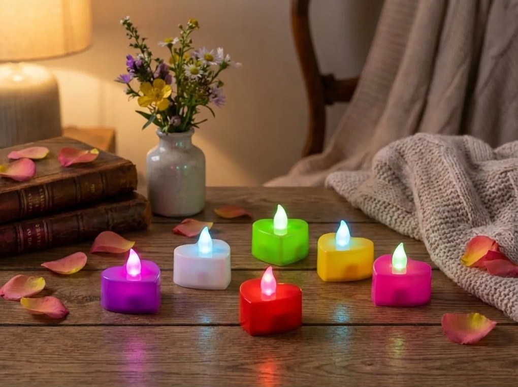 Lumanari LED tip lumanare de ceai in forma de inima HEARTS, set 6 bucati