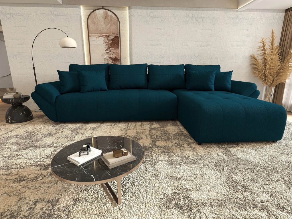 Colțar extensibil dumonde cu ladă de depozitare si sezut confortabil din spuma high-density, Berlin XL Enjoy Petrol 350x185 cm II