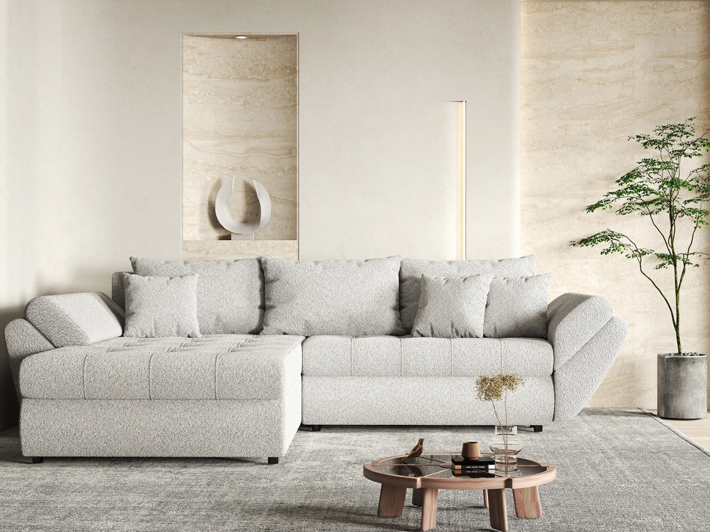 Colțar extensibil dumonde cu ladă de depozitare si sezut confortabil din spuma high-density, Loana Euphoria Dove 270x185 cm