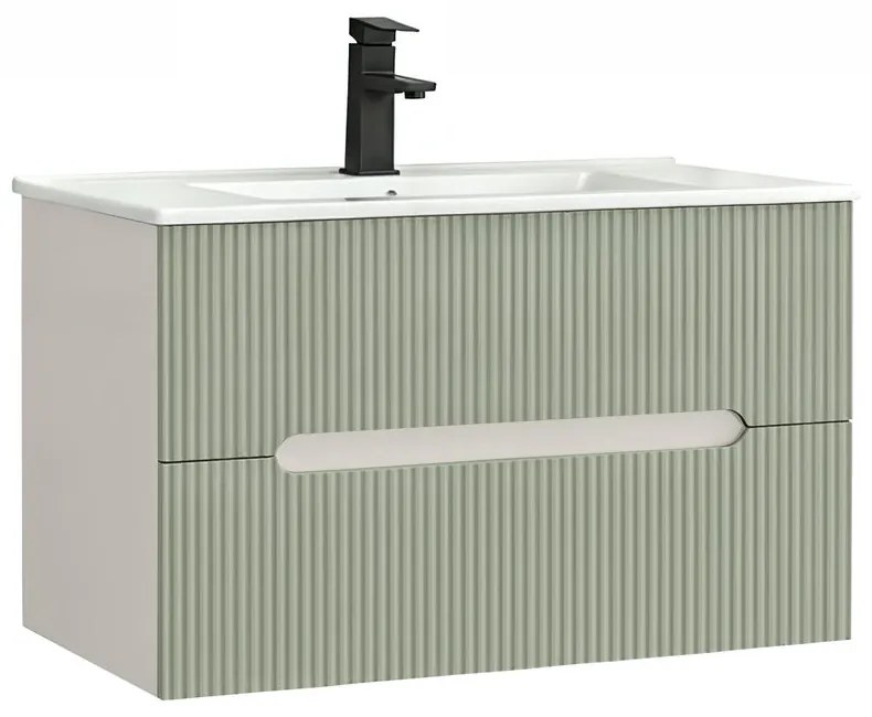 Trent 80 dulap de baie inferior cu chiuvetă ceramică (2 sertare) alb-verde