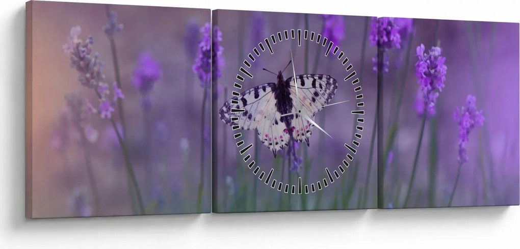Tablou - fluture în lavandă (cu ceas) (90x30 cm)