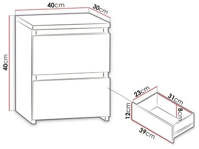 Noptieră MALWA 40x40 cm negru mat