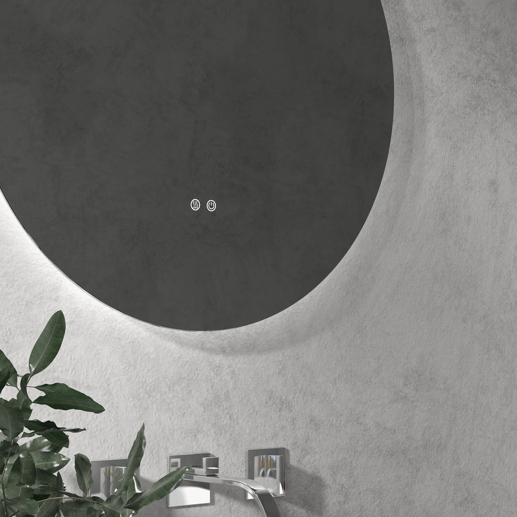 Kleankin Oglinda de Baie Rotunda cu Lumina LED in 3 Culori si intrerupatoare Touch, Ø70x3.5 cm, Transparent | Aosom Romania