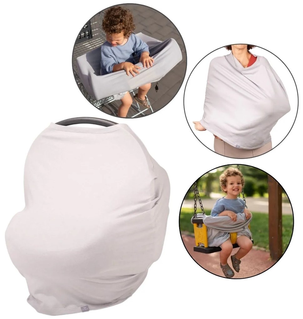 Protectie multifunctionala 5 in 1 Kidizi Grey, husa scoica auto, protectie alaptare, husa carucior cumparaturi, husa leagan bebe