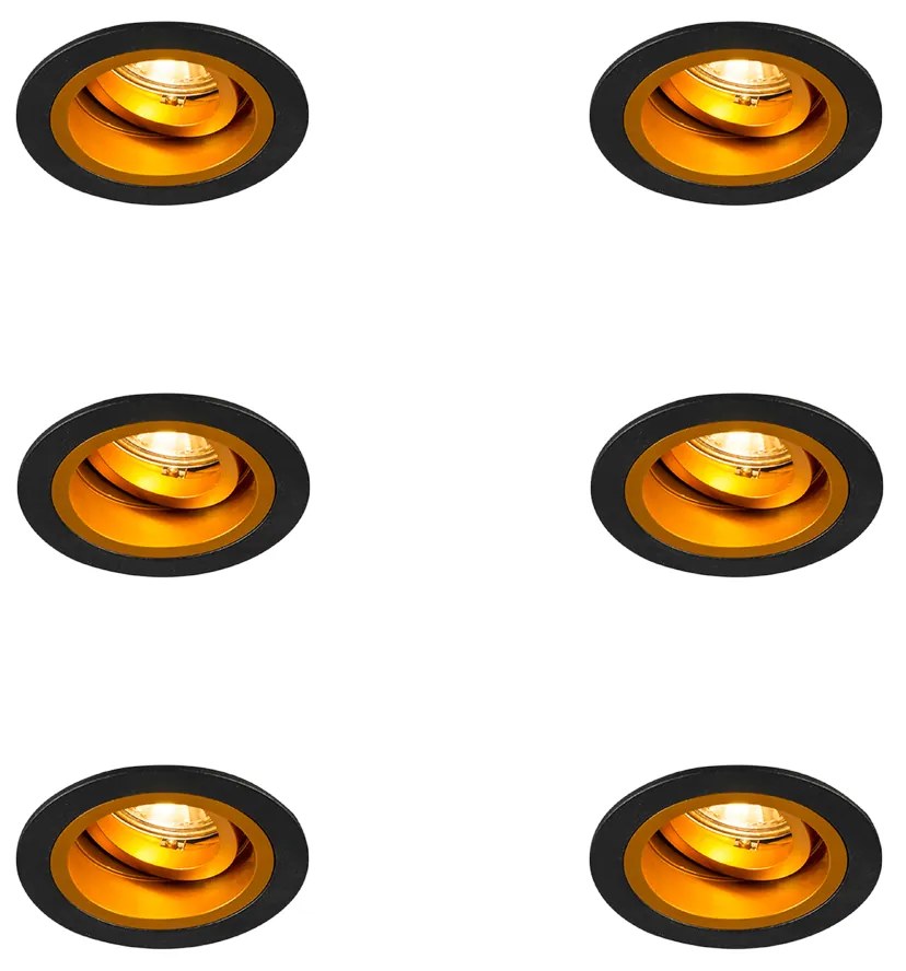 Set de 6 spoturi încastrate rotunde negre cu auriu, rotative și înclinabile - Chuck