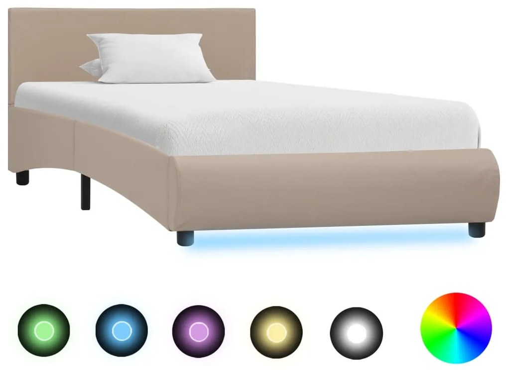 285499 vidaXL Cadru de pat cu LED, cappuccino, 100 x 200 cm, piele ecologică