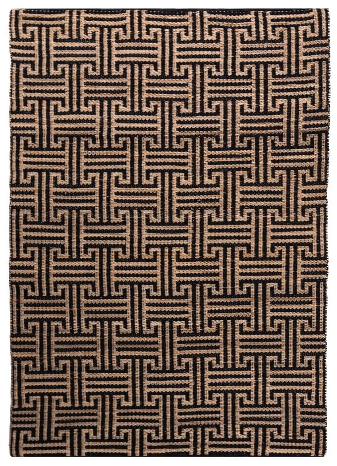 Covor negru-în culoare naturală țesut manual din amestec de iută 120x170 cm Meander Jute – Flair Rugs