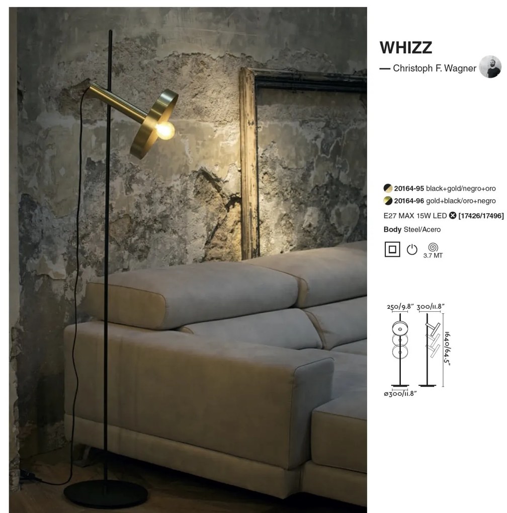 Lampadar / Lampa de podea design modern WHIZZ auriu/negru