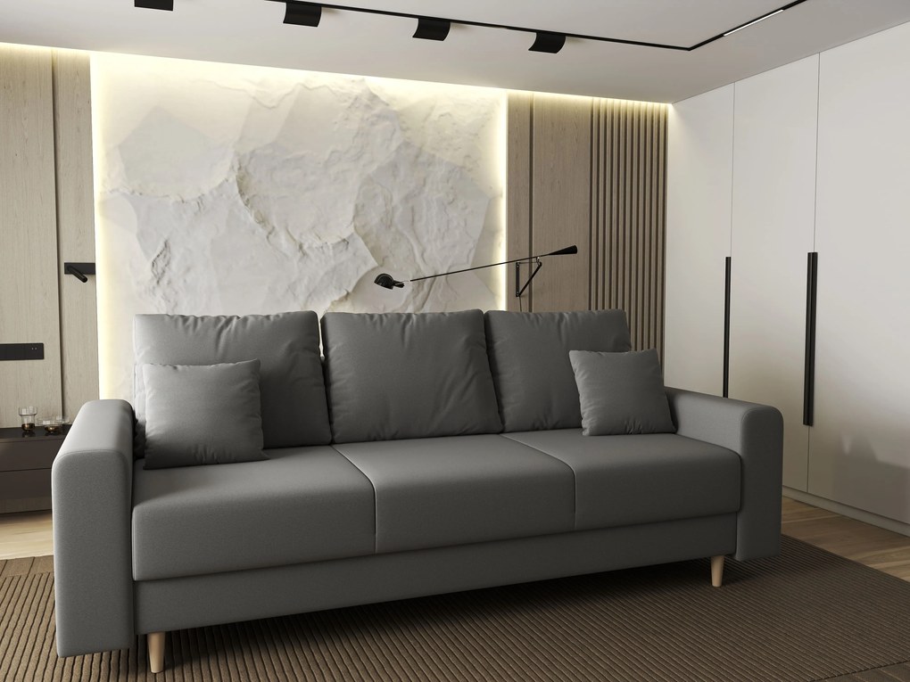 Canapea extensibilă dumonde cu ladă de depozitare si sezut confortabil din spuma high-density, Kronos Royal Gri 210x100 cm