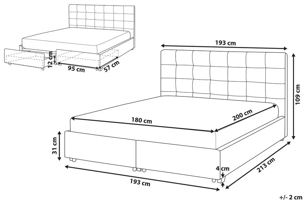 Pat matrimonial 180 cm ROLLA (cu spațiu de depozitare) (cu somieră) (gri deschis). 1007489