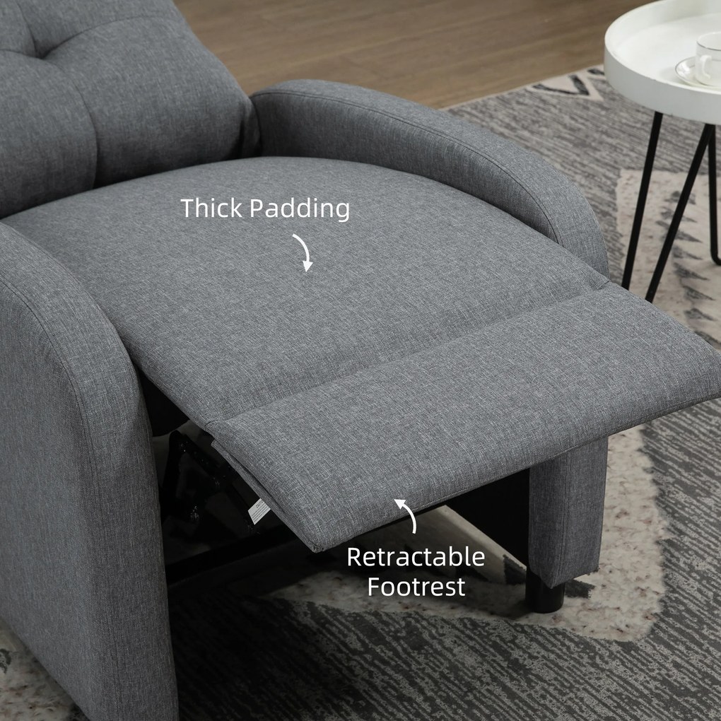 HOMCOM Fotoliu Reclinabil 155° max în Țesătură cu Efect de In Gri cu Suport pentru Picioare, 67x87x98 cm | Aosom Romania