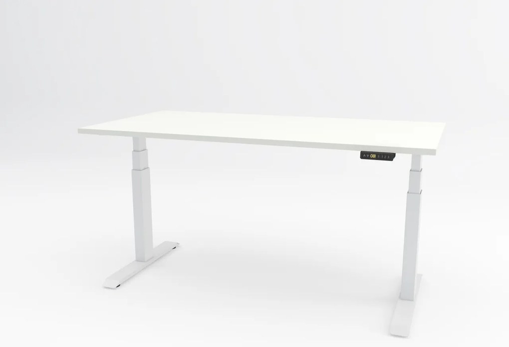 Birou reglabil pe inaltime TerrA7 WHITE - 2 motoare, profil dreptunghiular, culoare cadru Alb (Dimensiune blat: 120x60cm, Culoare blat: Negru 25mm)