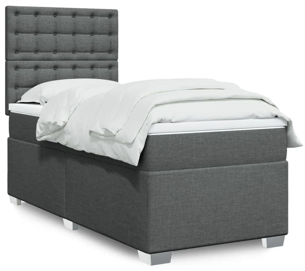 vidaXL Pat box spring cu saltea, gri închis, 80x200 cm, textil