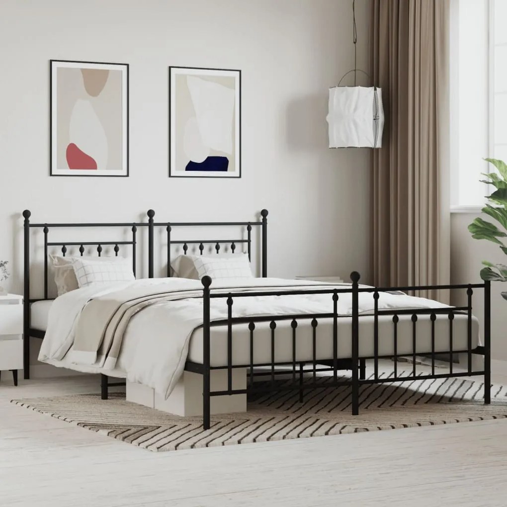 vidaXL Cadru pat fără saltea, cu tăblie picioare negru 160x200cm metal