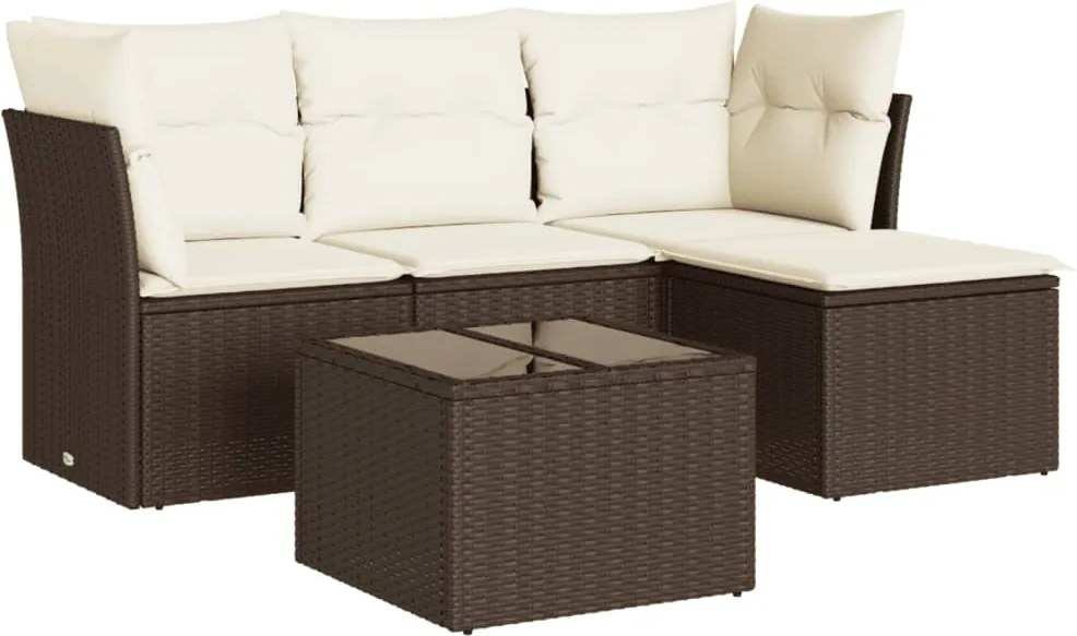 vidaXL Set canapele de grădină cu perne, 5 piese, maro, poliratan