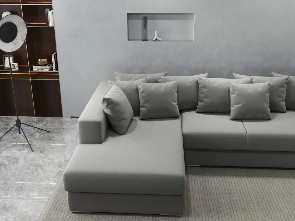 Colțar extensibil dumonde cu ladă de depozitare si sezut confortabil din spuma high-density, Gloria Royal Grey 320x183 cm