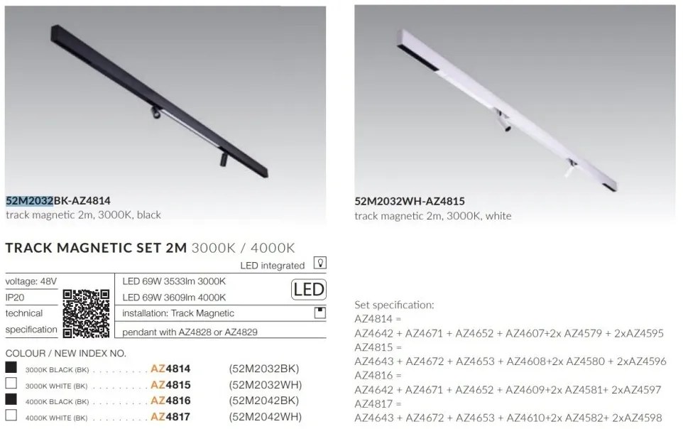 Set 2m sina magnetica monofazata cu iluminat inclus Alfa 52M2032WH alb, 3000K