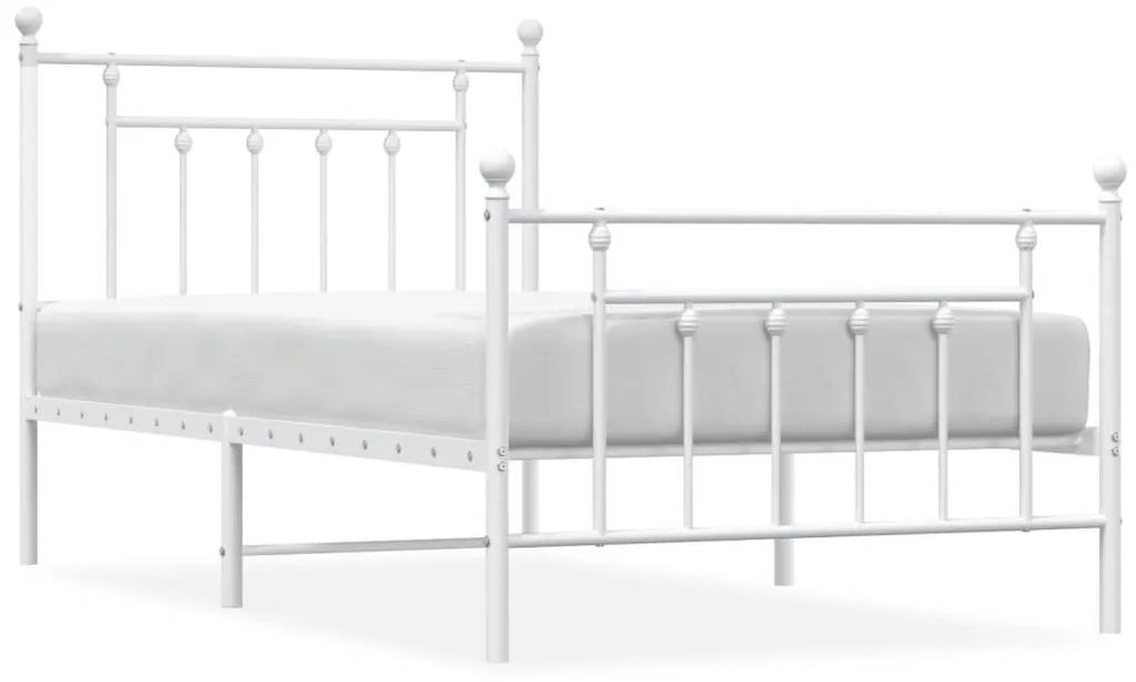 353598 vidaXL Cadru de pat metalic cu tăblie de cap/picioare, alb, 100x190 cm