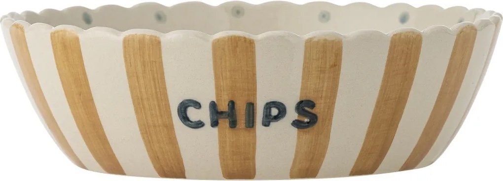 Bol din ceramică artizanală, multicolor, pictat manual cu dungi verticale, buline și margine ondulată, 24x7 cm, „Chip"