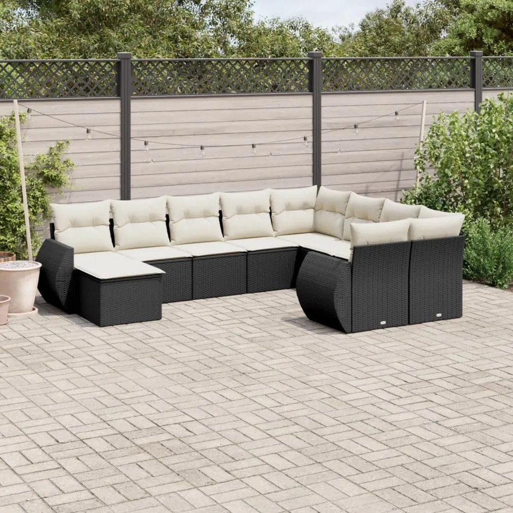 vidaXL Set canapele de grădină cu perne, 10 piese, negru, poliratan